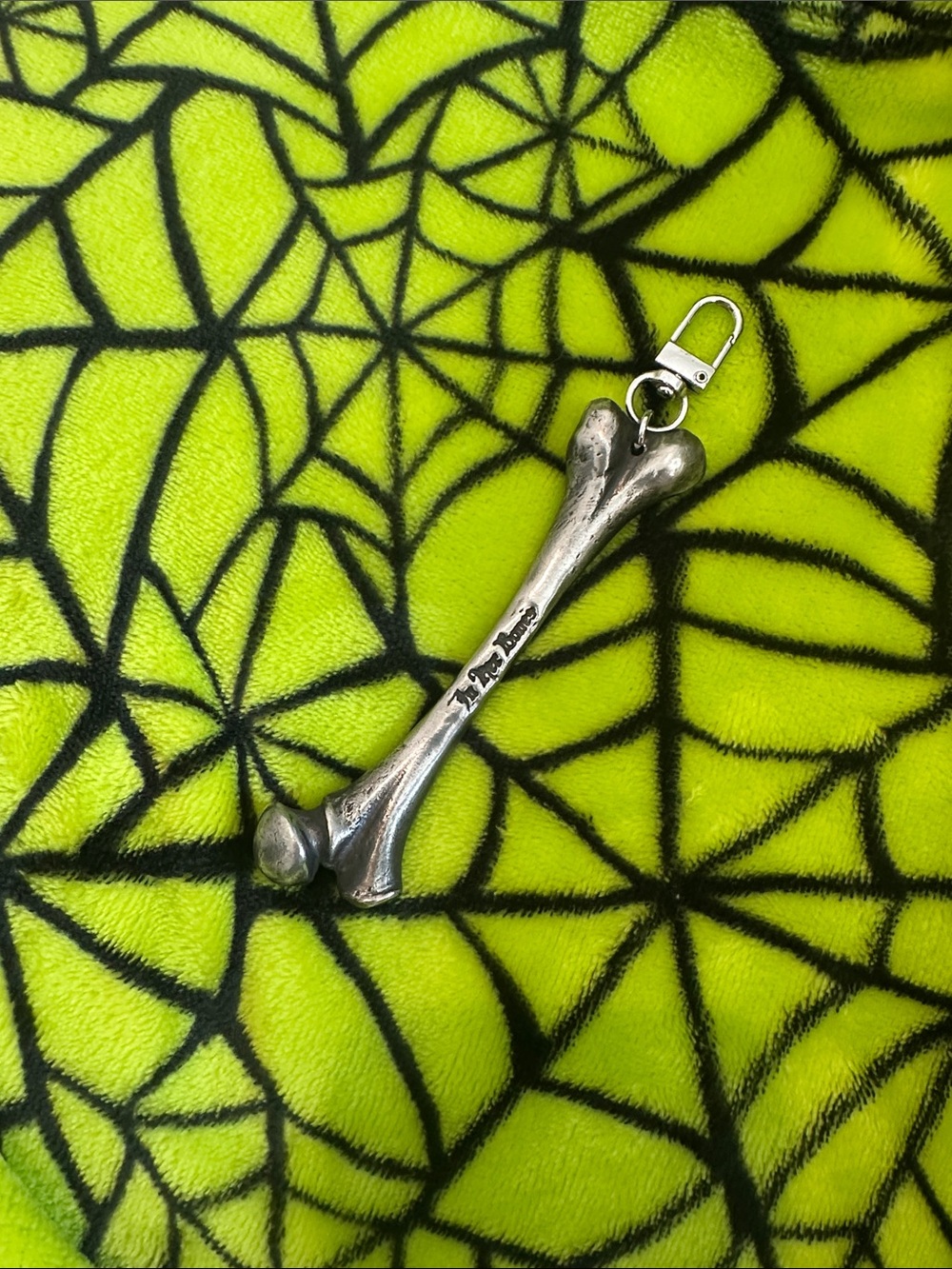Pewter Bone-Shaped Keychain Charm with Engraved Detail